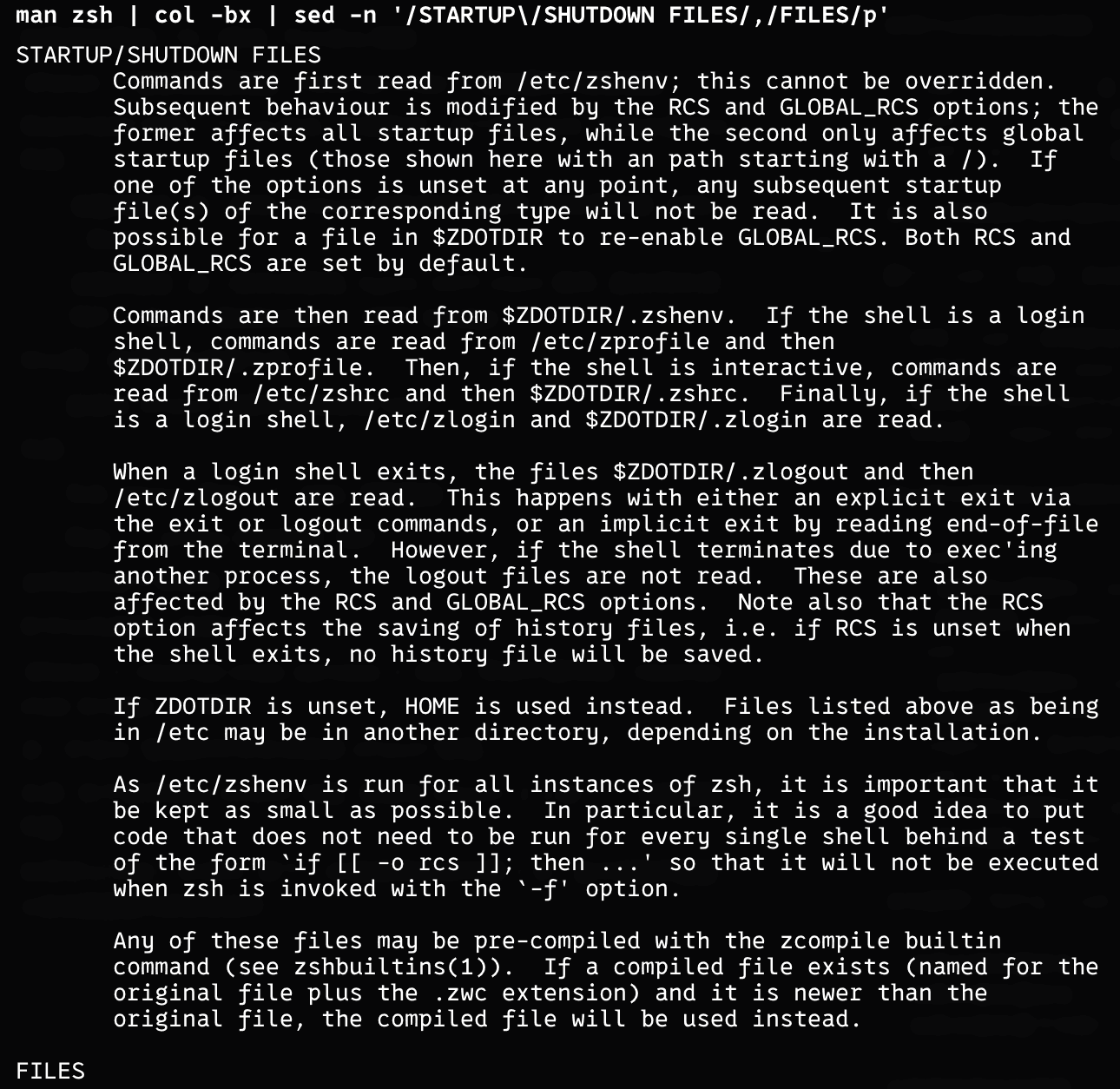 Terminal screenshot showing zsh environment differences in Codex